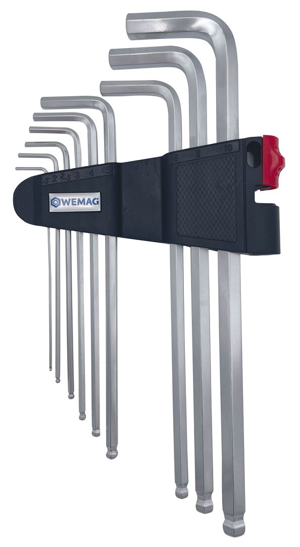WEMAG Winkelschraubendreher Set lang 1,5-10mm Kugelkopf sechskant mit Halter