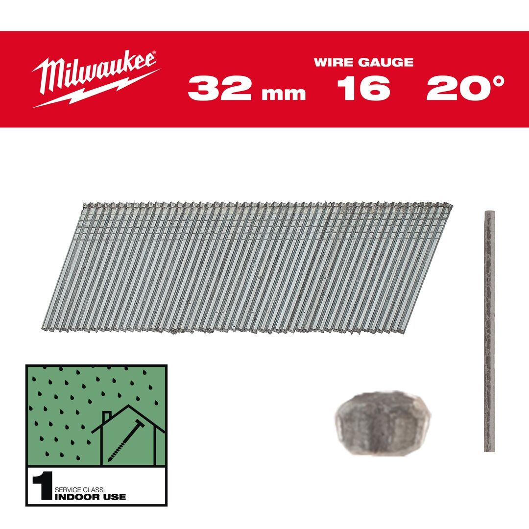 MILWAUKEE Stauchkopfnägel 16 GA 1,36x1,6x32mm zn 20°
