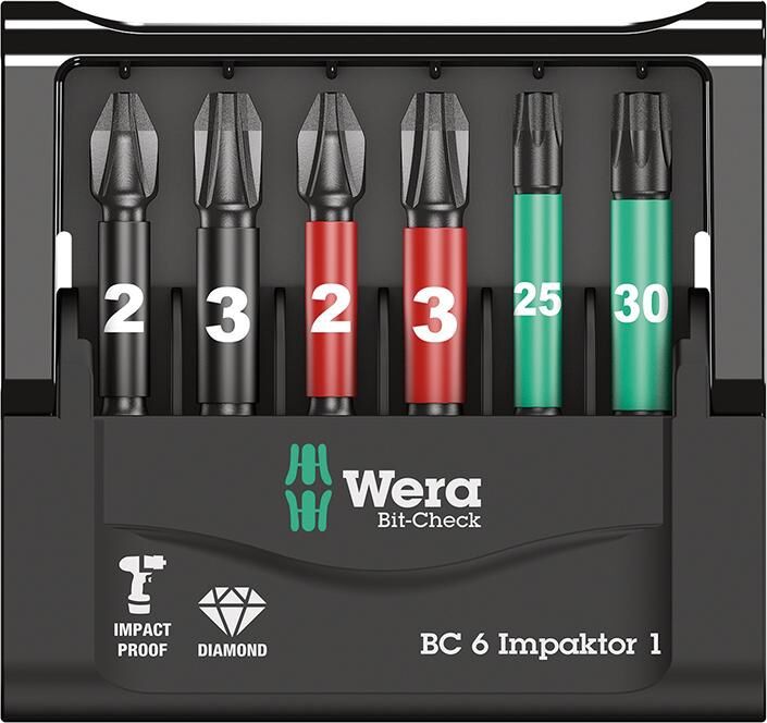 WERA Impaktor Bits Set 50mm PH2,PH3,PZ2,PZ3,TX25,TX30 6tlg.