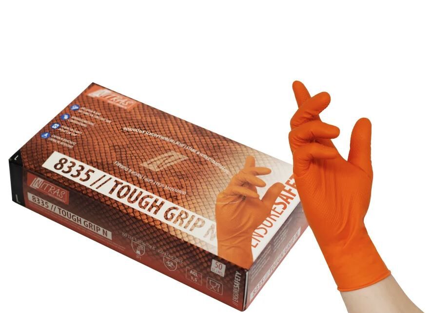 NITRAS Einmalhandschuhe TOUGH GRIP Gr. XL Nitril orange Pack a 50 Stück 8335