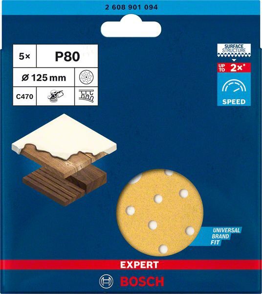 BOSCH Schleifblatt C470 EXPERT Mehrloch 125mm K80 VE 5