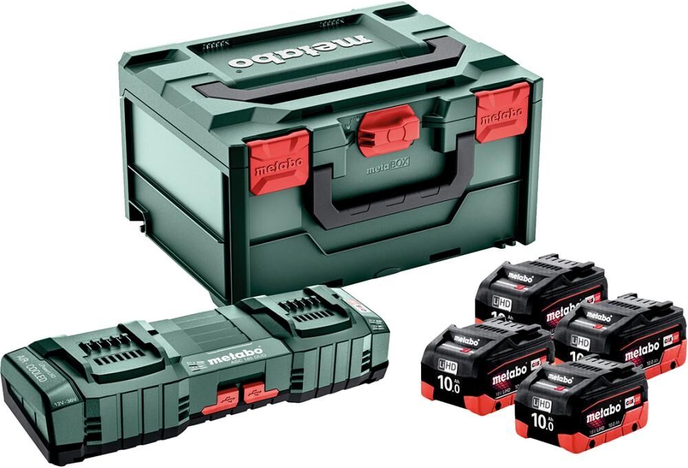 METABO Akku Basis Set LiHD 4x18V 10Ah Ladegerät ASC 145 DUO in MetaBOX