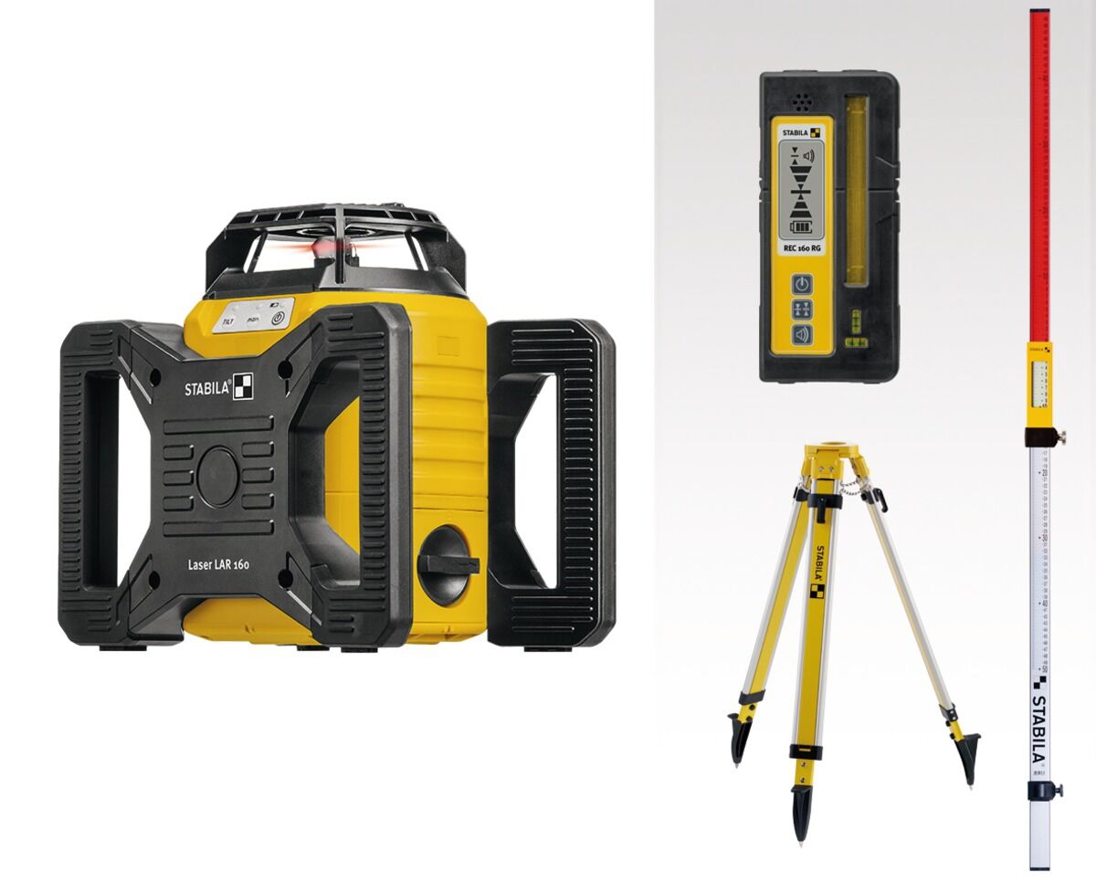 STABILA Rotationslaser Set LAR160 7-teilig inkl. Empfänger Stativ Nivellierlatte