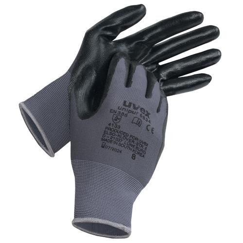 UVEX Montagehandschuhe unipur 6634 Gr. 8 Nitril grau/schwarz 6032.1