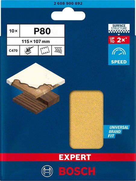 BOSCH EXPERT Schleifpapier C470 115x107mm K80 6-Loch VE 10