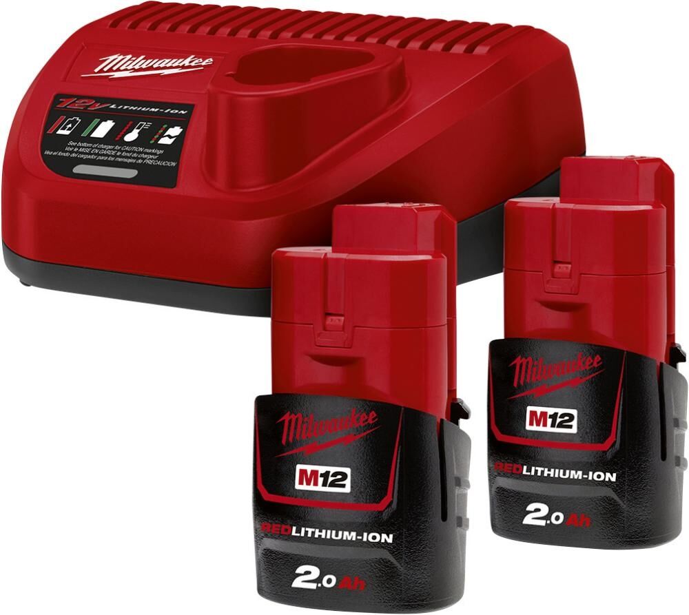 MILWAUKEE Starterset 12V M12 NRG-202 2 Akkus 12V 2Ah Ladegerät C12C