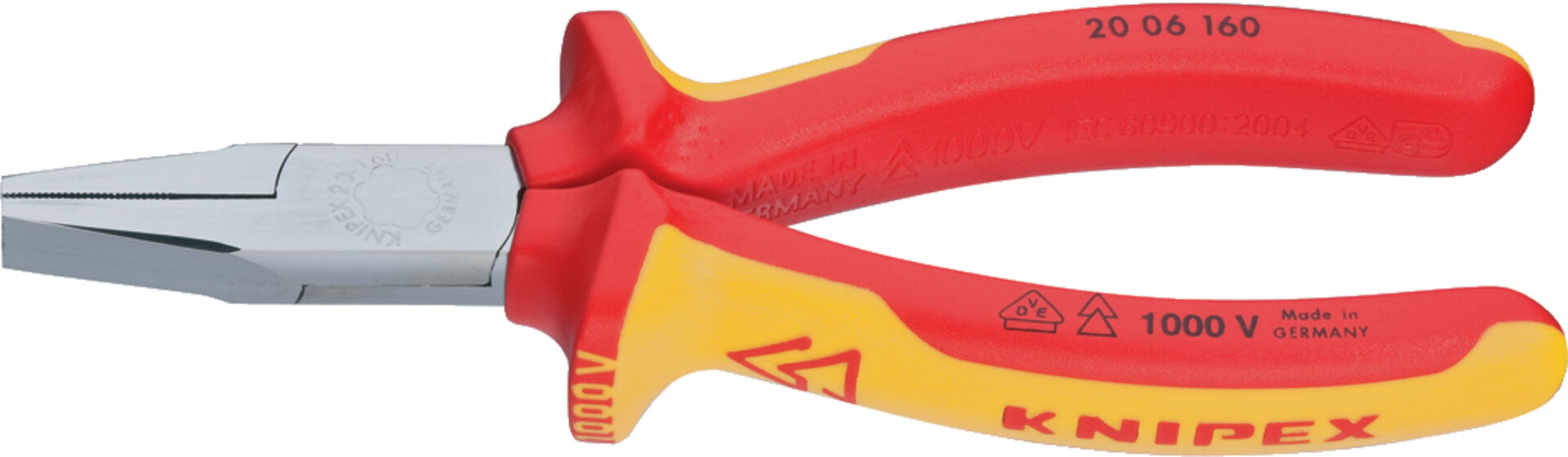 KNIPEX 20 06 160 Flachzange isoliert mit Mehrkohne-Hülle VDE verchromt 160mm