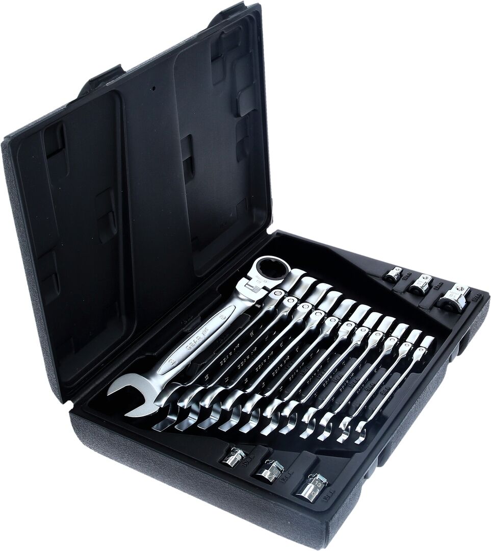 KS TOOLS Gelenk-Ringratschenschlüssel Set mit Verriegelung 18-teilig