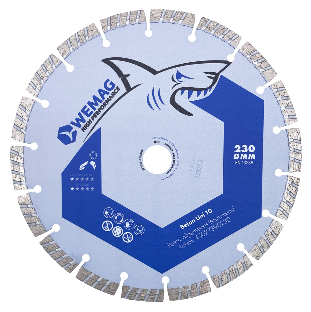 WEMAG HIGH PERFORMANCE WEMAG-HP Diamant-Trennscheibe BETON UNI 230x22,23mm 18 Segmente a 34x2,6x10mm
