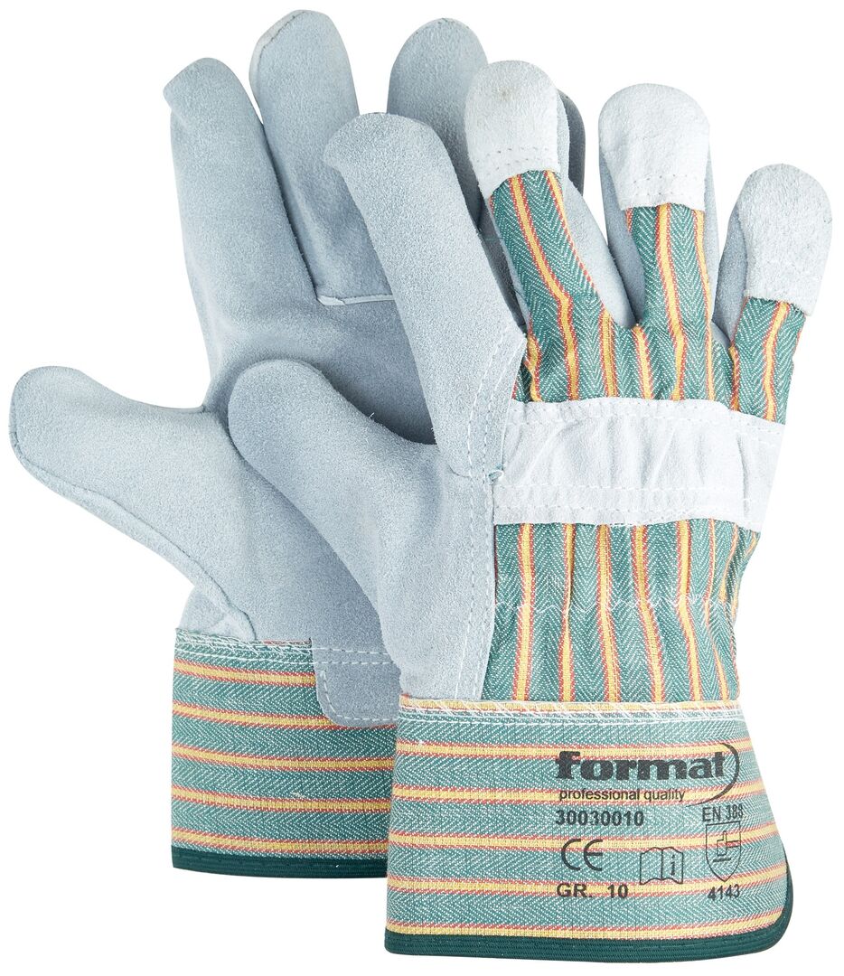 FORMAT Rindspaltleder-Handschuh Gr. 10 gummierte Stulpe