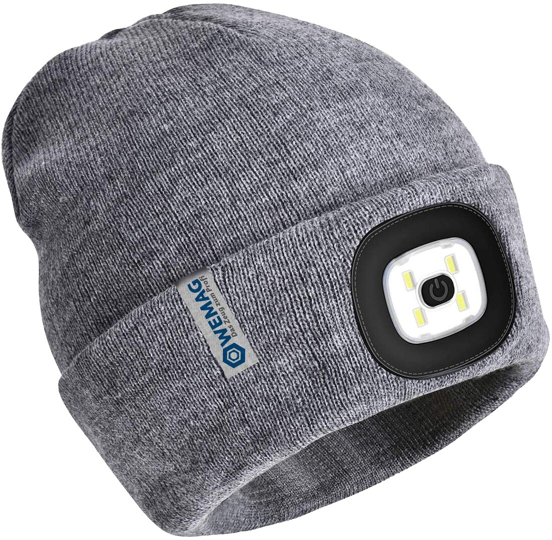 WEMAG Strickmütze mit wiederaufladbaren LED grau