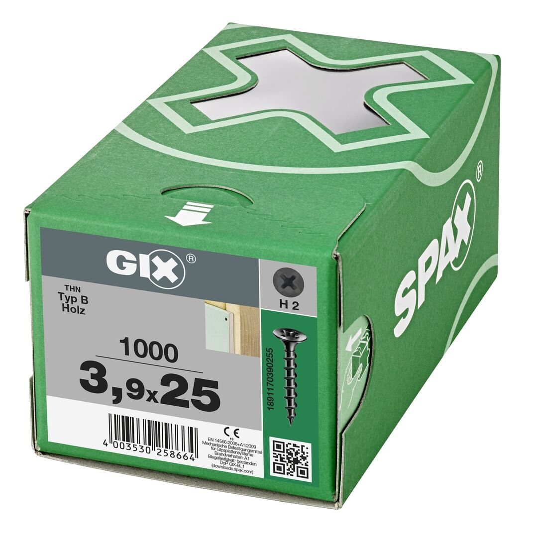 SPAX Trockenbauschraube H2 3,9x25mm Holz Grobgewinde phosphatiert Gix-B 1000 Stück