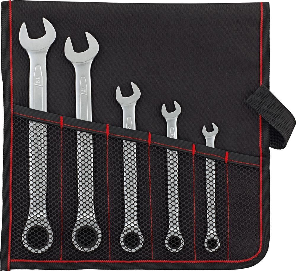 FORMAT Ratschenschlüssel-Set 5-teilig 8-19mm in Rolltasche