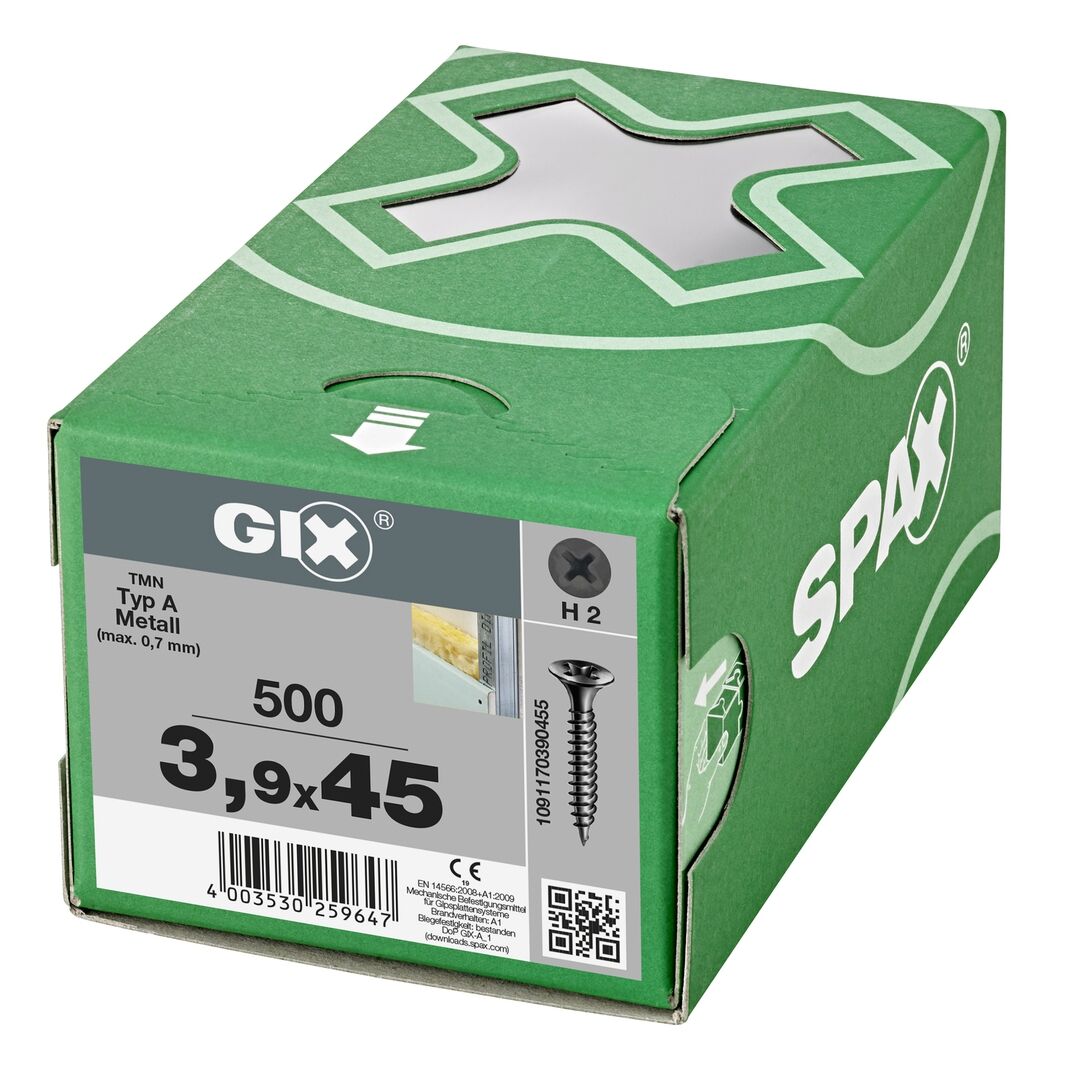 SPAX Gix-A Trompetenkopf H2 Feingewinde phos. 500St 3,9x45mm