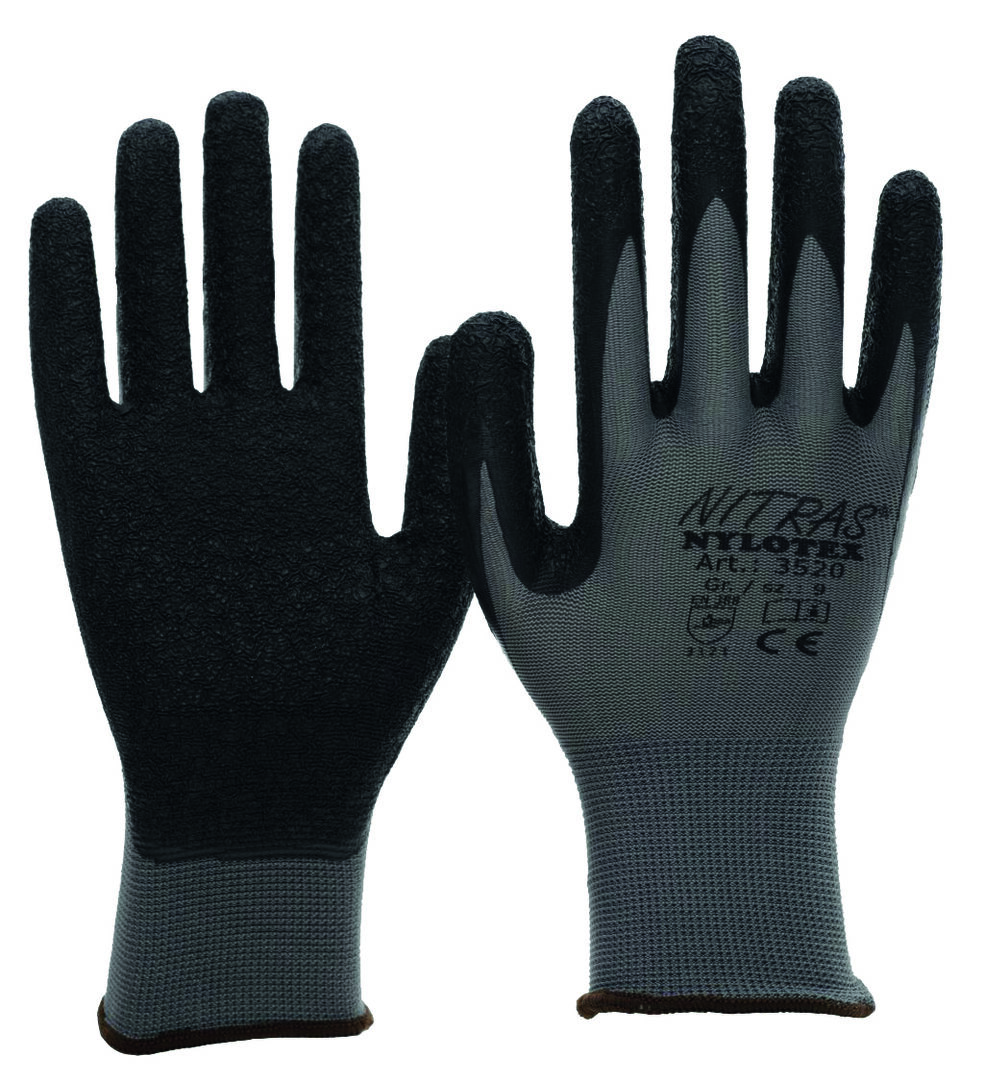 NITRAS Schutzhandschuhe Nylotex Gr. 9 Latex grau/schwarz 3520