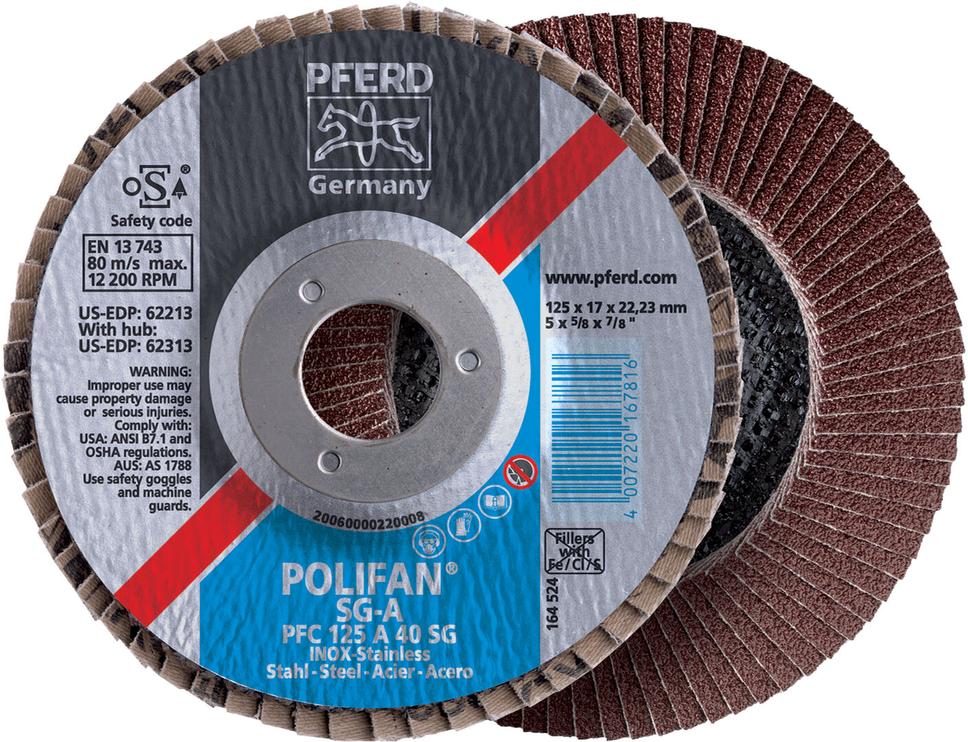 PFERD Fächerschleifscheibe Korund 115x22mm gerade K40