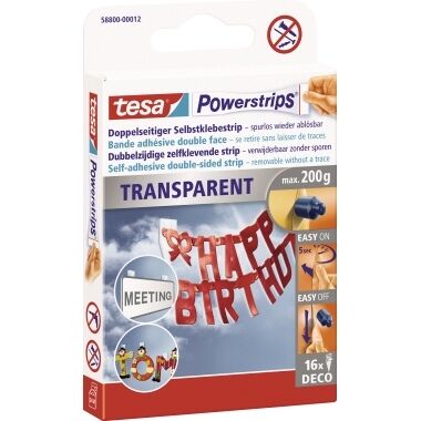 TESA Klebestücke Powerstrips Deco 58800-00012 81x15mm transparent 16 Stück
