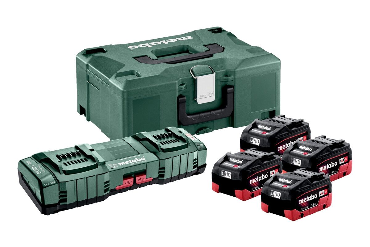 METABO Akku Basic Set LiHD 4x5,5Ah Ladegerät ASC 145 DUO in MetaBOX