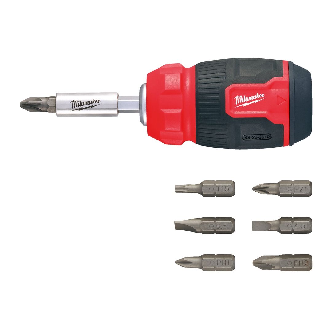 MILWAUKEE Schraubendreher Multi-Bit Stubby 8 in 1 inkl. 7 Bits PH/PZ/TX/SL