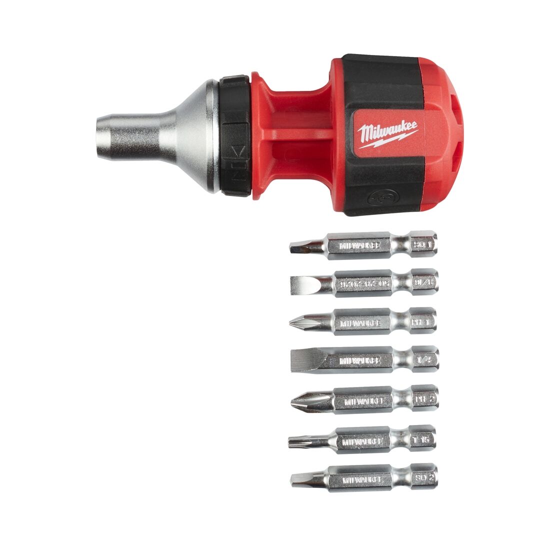 MILWAUKEE Schraubendreher mit Ratsche Stubby inkl. 7 Bits PH/PZ/TX/SL