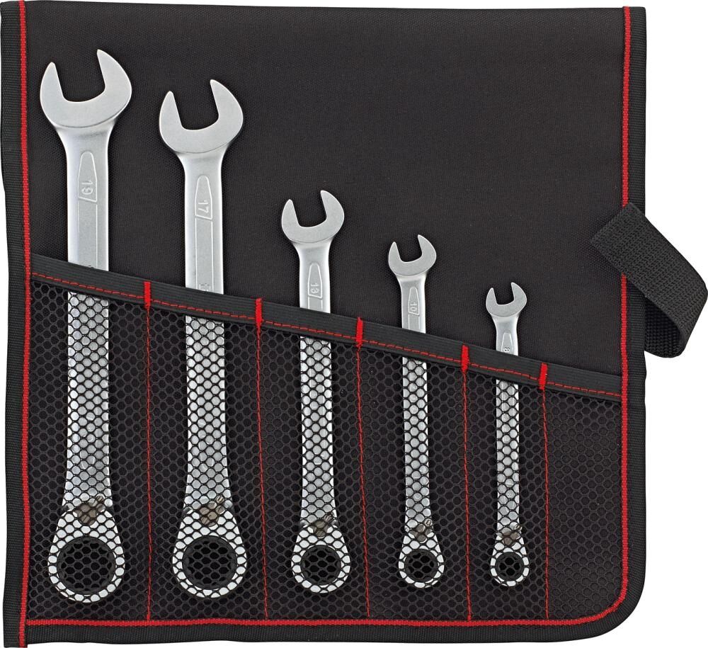 FORMAT Ratschenschlüssel Set 8-19mm umschaltbar 5-teilig in Rolltasche