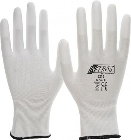 NITRAS Nylonhandschuhe Gr. 10 PU Fingerkuppen weiß 6210
