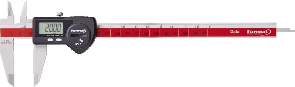 FORMAT digitaler Taschenmessschieber 200mm mit Datenausgang mit rechteckigem Tiefenmaß