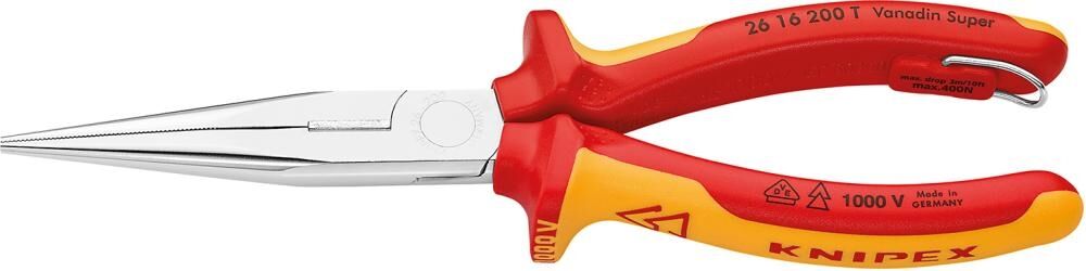 KNIPEX Flachrundzange mit Schneide 200mm Mehrkomponenten-Hülle VDE verchromt 26 16 200 T