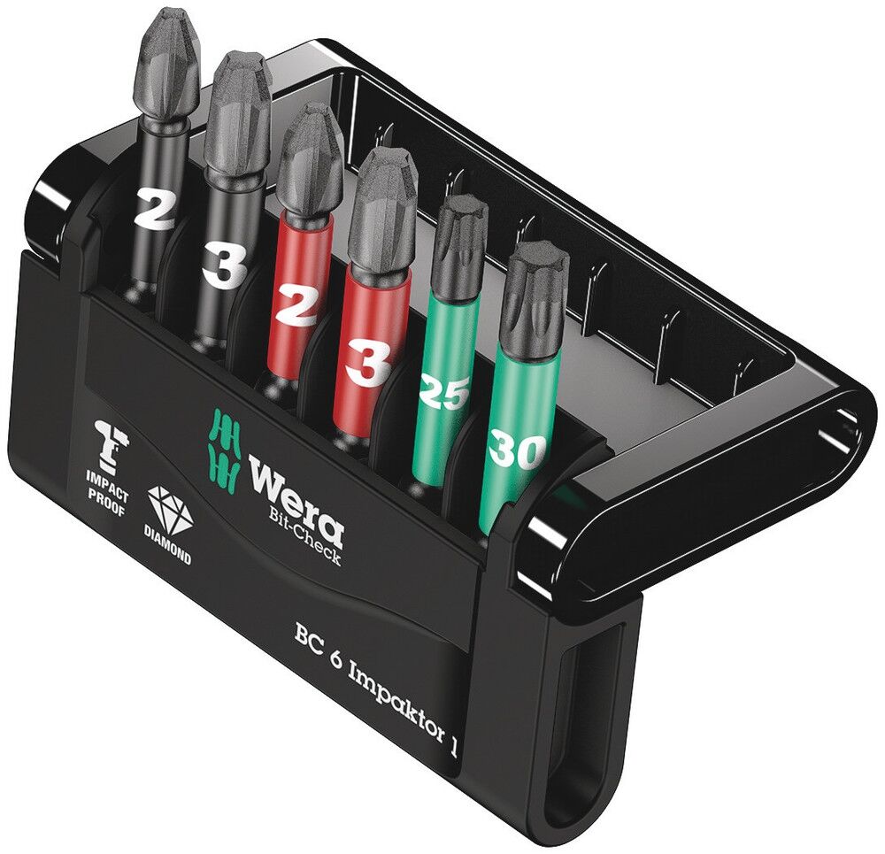 WERA Impaktor Bits Set 50mm PH2,PH3,PZ2,PZ3,TX25,TX30 6tlg.