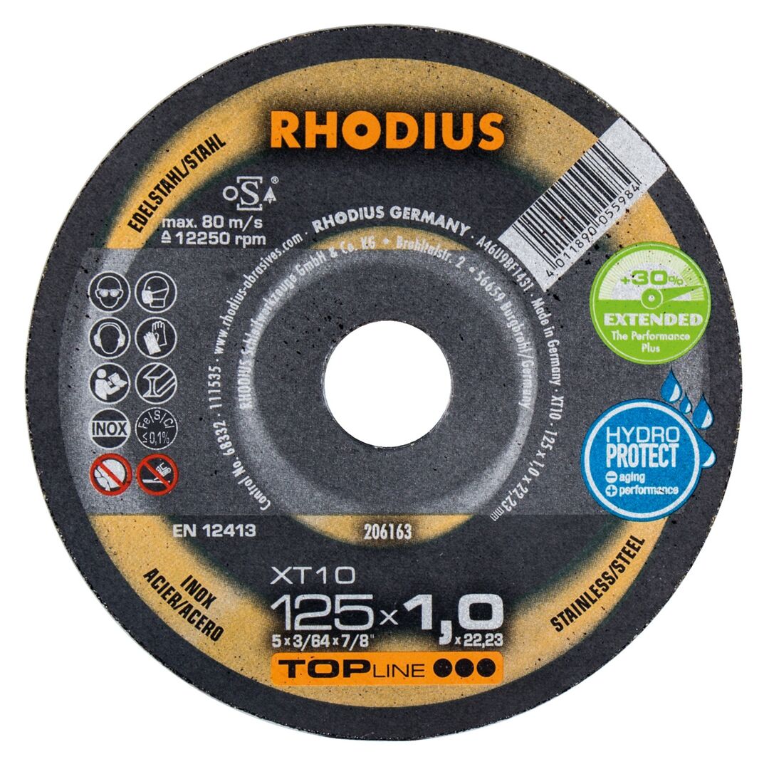 RHODIUS Extradünne Trennscheibe XT 10 TOP Edelstahl 125x1,0x22,2mm