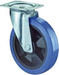BS ROLLEN Lenkrolle 200mm Platte Elastikrad blau 300kg Traglast