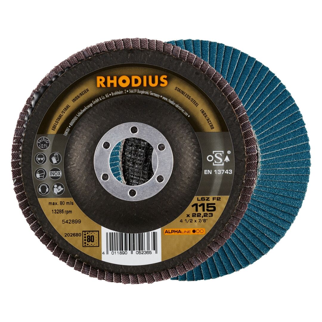 RHODIUS Lamellenschleifscheibe LSZ F2 115mm K80