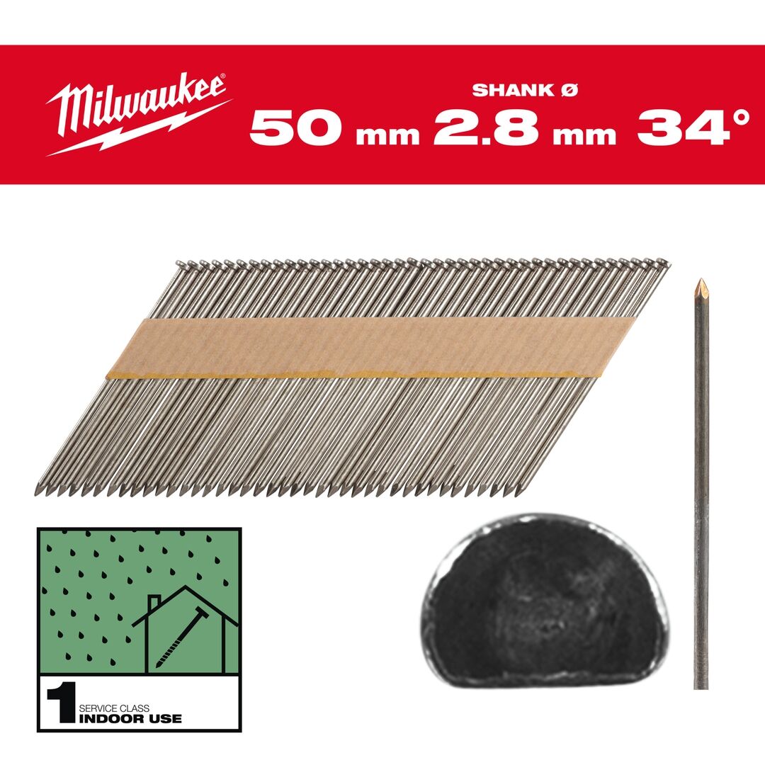 MILWAUKEE D-Kopf-Nägel 7,4x2,8x50mm Glattschaft Stahl blank