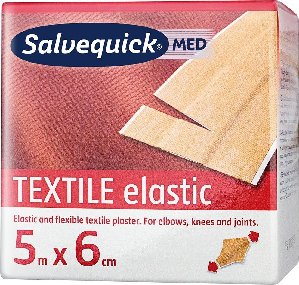 SALVEQUICK textiles Pflaster 6cmx5m elastisch & hohe Klebkraft