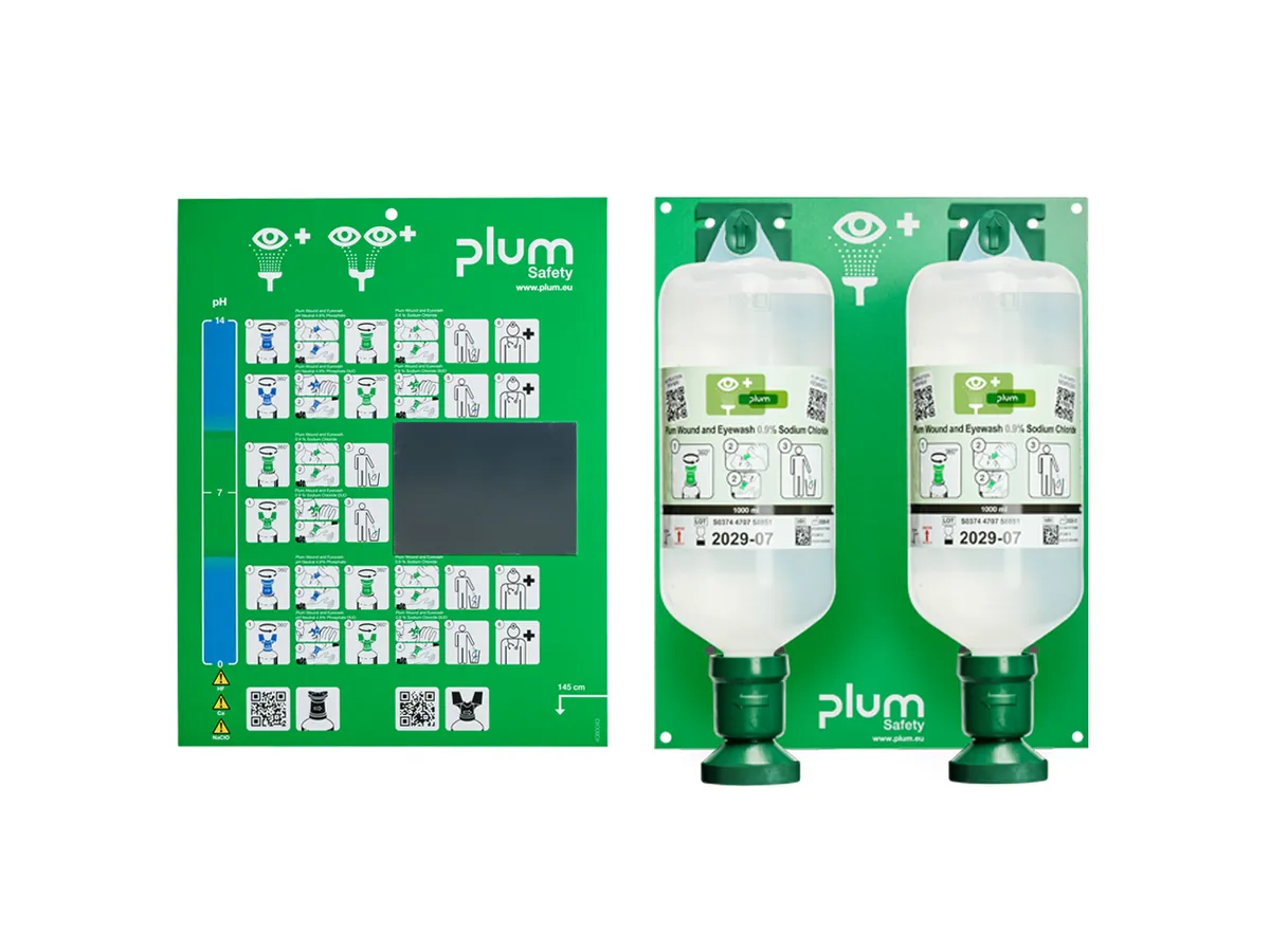PLUM Augenspülstation Maxi Natriumchloridlösung inkl. 2 Flaschen 1000ml