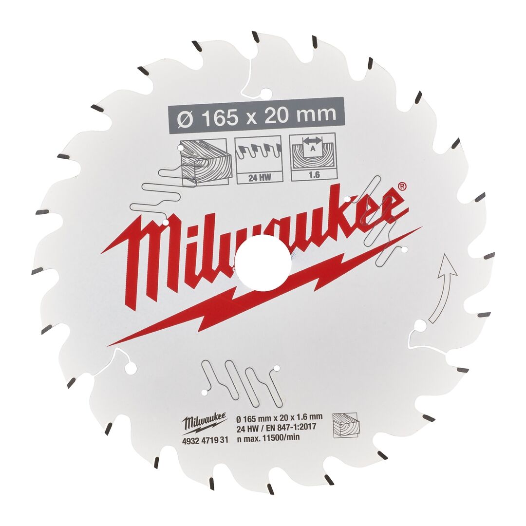 MILWAUKEE Kreissägeblatt Holz für Akku-Handkreissägen 165/20mm Z24 Wechselzahn