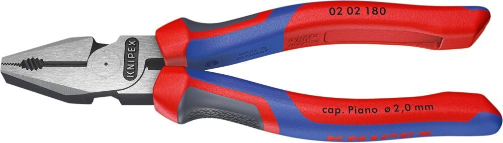 KNIPEX Kraft Kombizange 180mm Mehrkomponenten-Hülle schwarz atramentiert 02 02 180