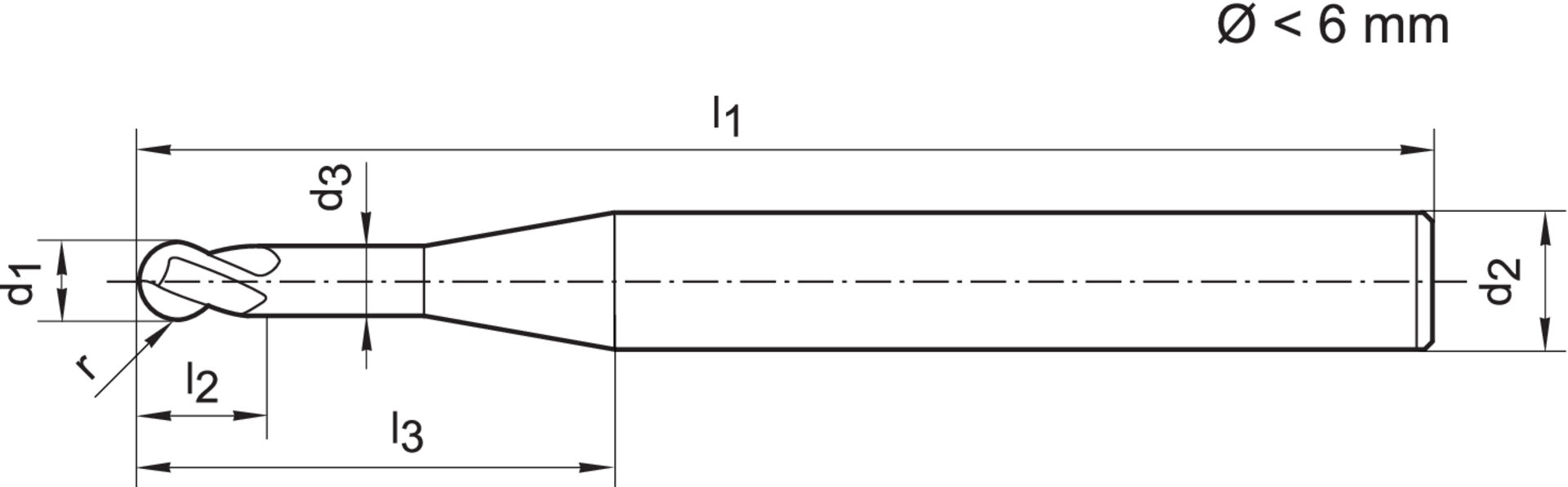 FORMAT Kugelfräser WN VHM TiALN 0,5mm HA Z 2 L
