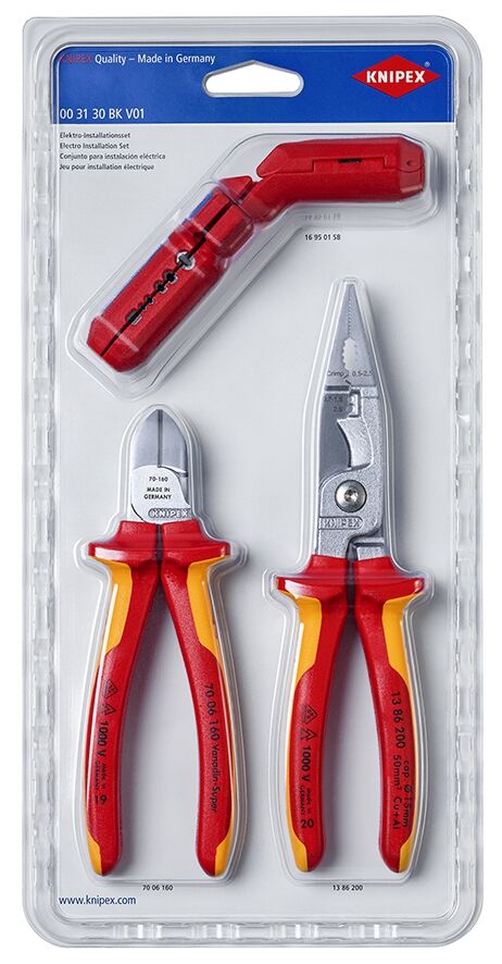 KNIPEX Zangen Set VDE Seitenschneider Kombizange Abmantelungswerkzeug 00 31 30 BK V01 340mm