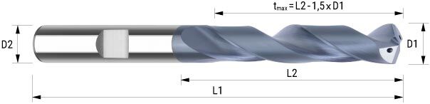 WEMAG-HP VHM-Bohrer VRC 5xD INOX/UNI IK D2=3HA L2=10 L1=55 Z=2, 1,00mm