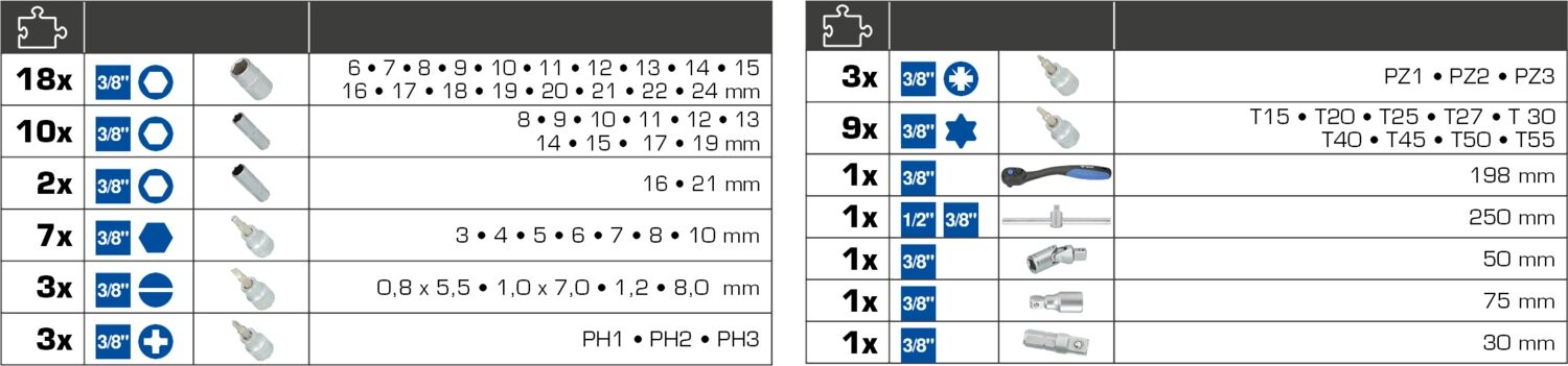 BRILLIANT TOOLS Steckschlüssel Set 3/8" 61-teilig
