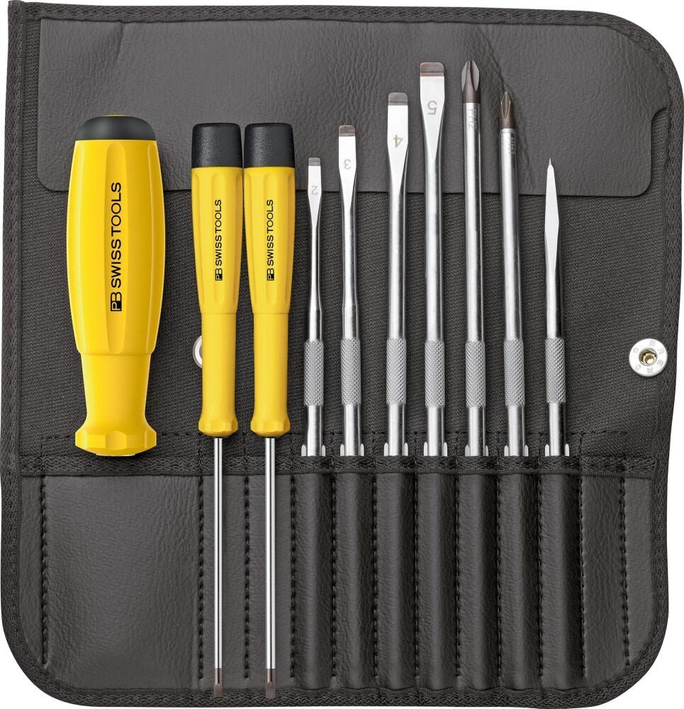 PB SWISS TOOLS Schraubendreher Set ESD mit Wechselklingen in Rolltasche 10-teilig