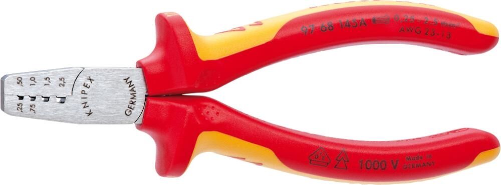 KNIPEX Crimpzange 145mm für Aderendhülsen Mehrkomponenten-Hülle isoliert VDE 97 68 145 A