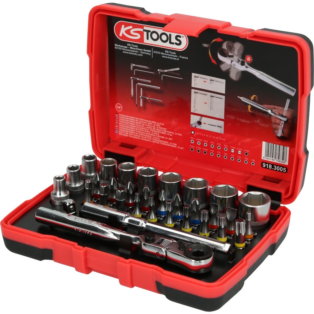 KS TOOLS Bit-Stecknuss Set 1/4" 33-teilig TORSION power