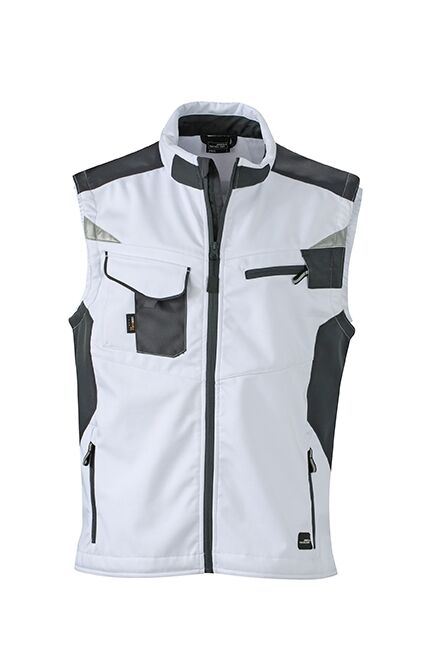 JAMES & NICHOLSON JN Workwear Softshell Vest JN845 100%PES white/carbon Größe M