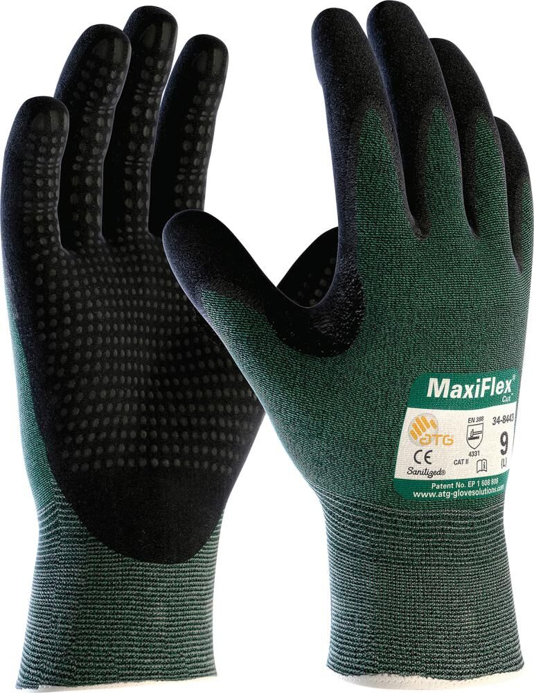 ATG Montagehandschuhe MaxiFlex Cut Gr. 9 Nitril-Noppen grün/schwarz 34-8443