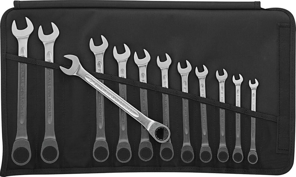STAHLWILLE Ringmaulschlüssel Ratschenschlüssel Set gerade 8-19mm 12-teilig in Rolltasche