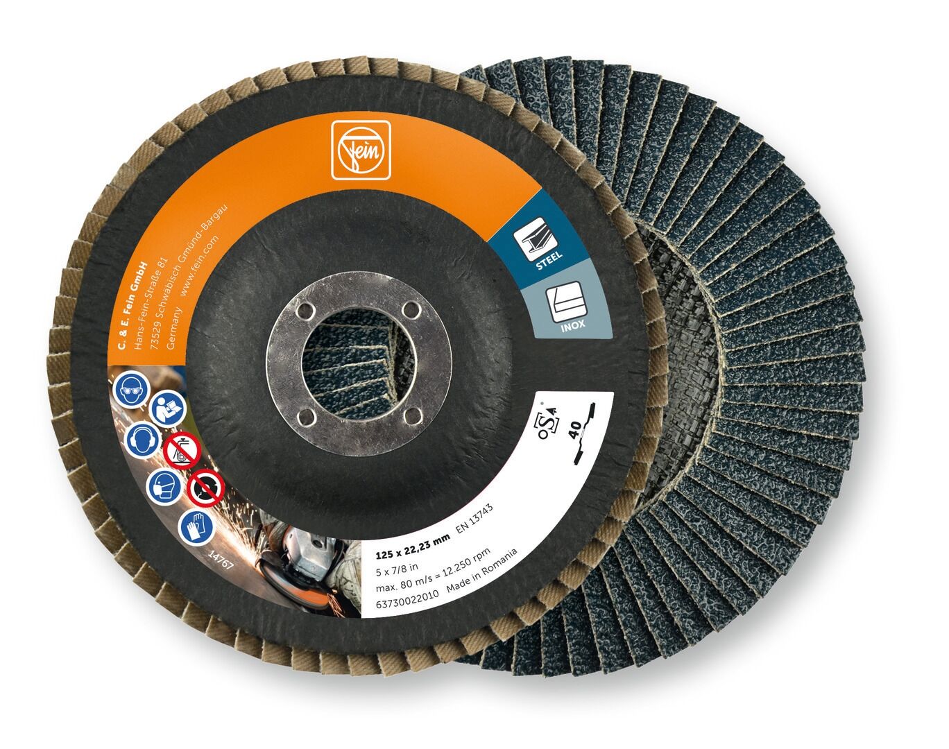 FEIN Fächerschleifscheibe 125mm K40 für Stahl & Edelstahl