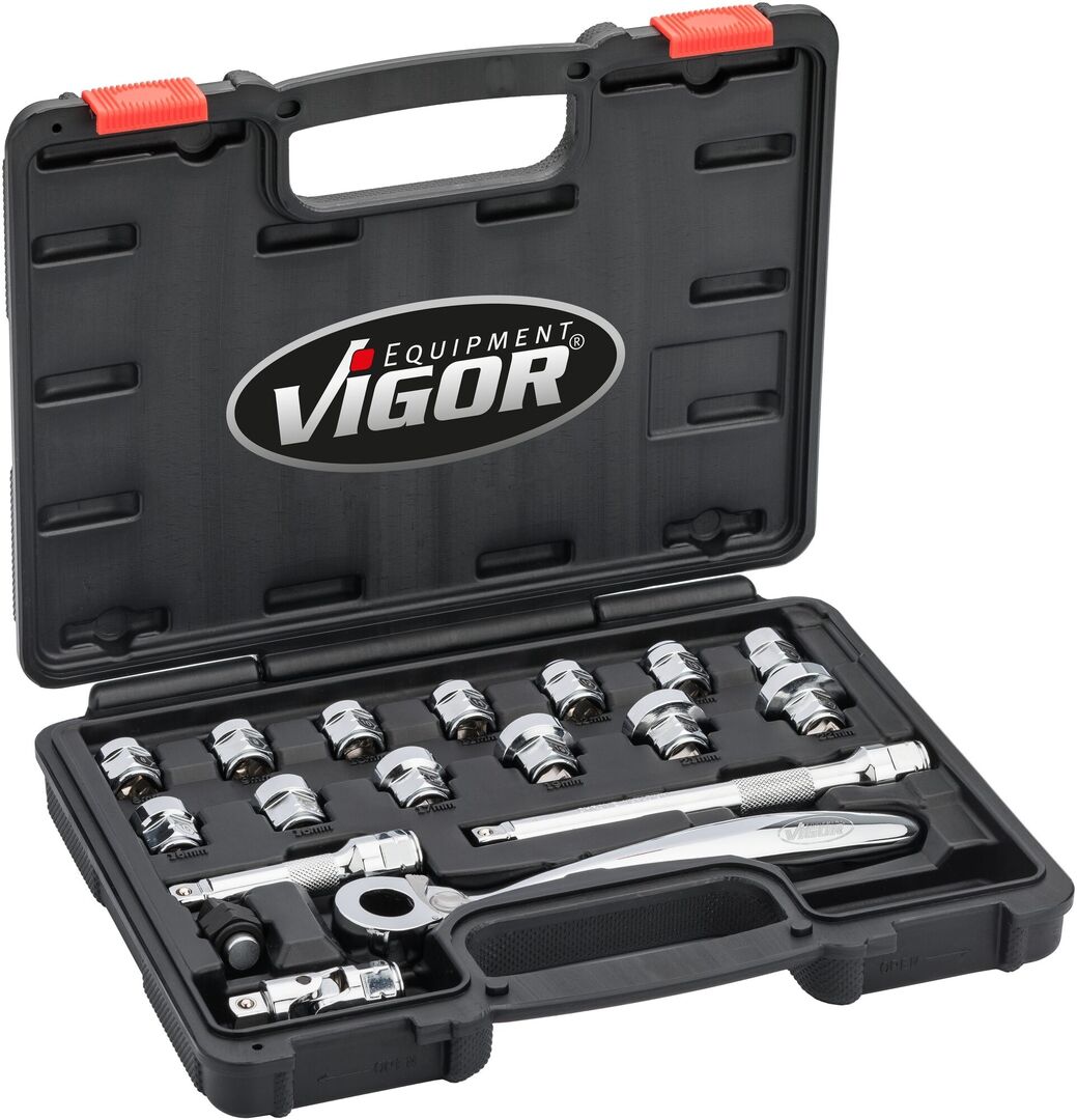 VIGOR Steckschlüssel Set 3/8" superflach 18-teilig