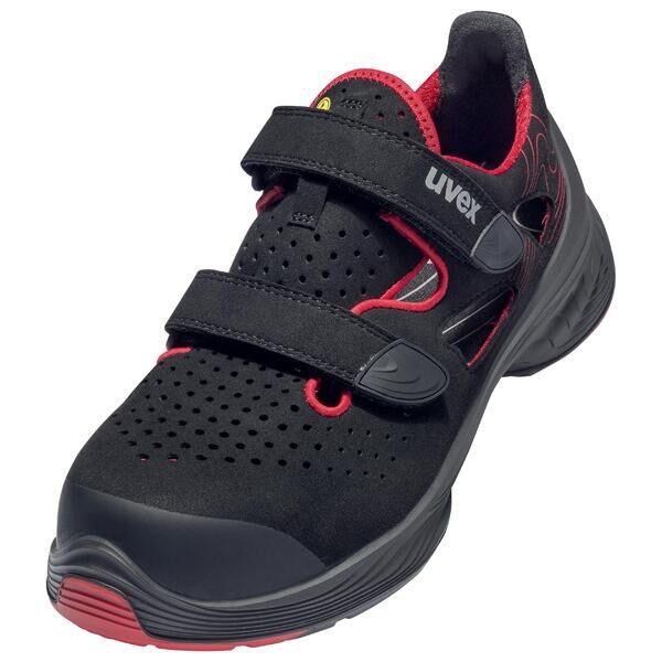 UVEX 1 G2 Sicherheits-Sandale gelocht Gr. 43 W10 S1PL ESD SR schwarz/rot 6836.1